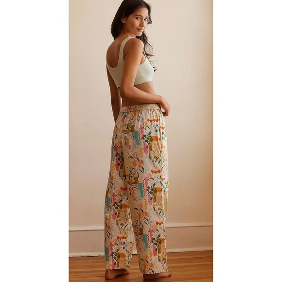 Anthropologie Multi-Color Floral Abstract Wide Leg Pull On Pants Size S NWTS - Picture 2 of 10